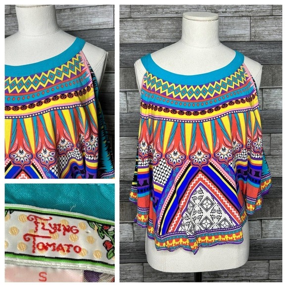Flying Tomato Aztec‎ Print Hankerchief Flowy Tank Top S - Picture 1 of 8